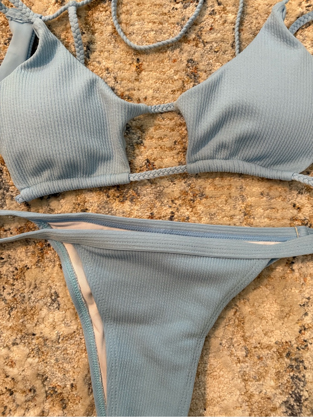 Light Blue Ribbed Bikini Set - Women's Swim Top & Bottom